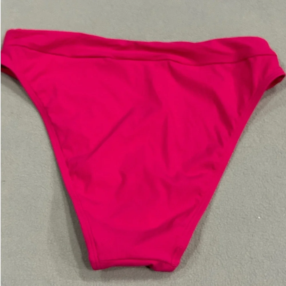 Cupshe Hot Pink Bikini Set Top Small Bottom Medium Ribbed Racerback High Waisted